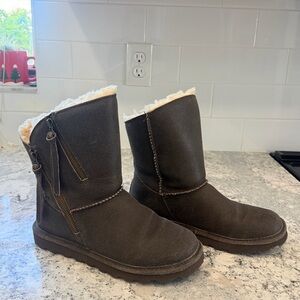 BearPaw Mimi Brown Genuine Suede Shearling Zipper Short Boots